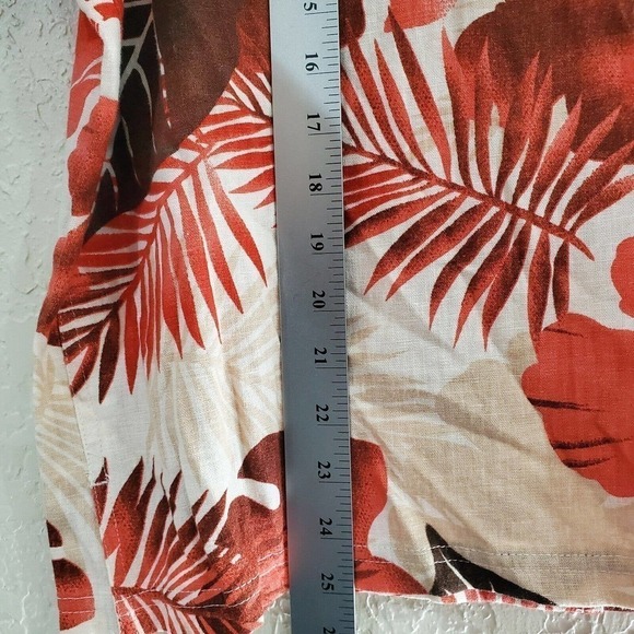 Vintage 90's Stonebridge Linen Blend Red Tropical Button Up Blouse Size Large - Picture 8 of 9